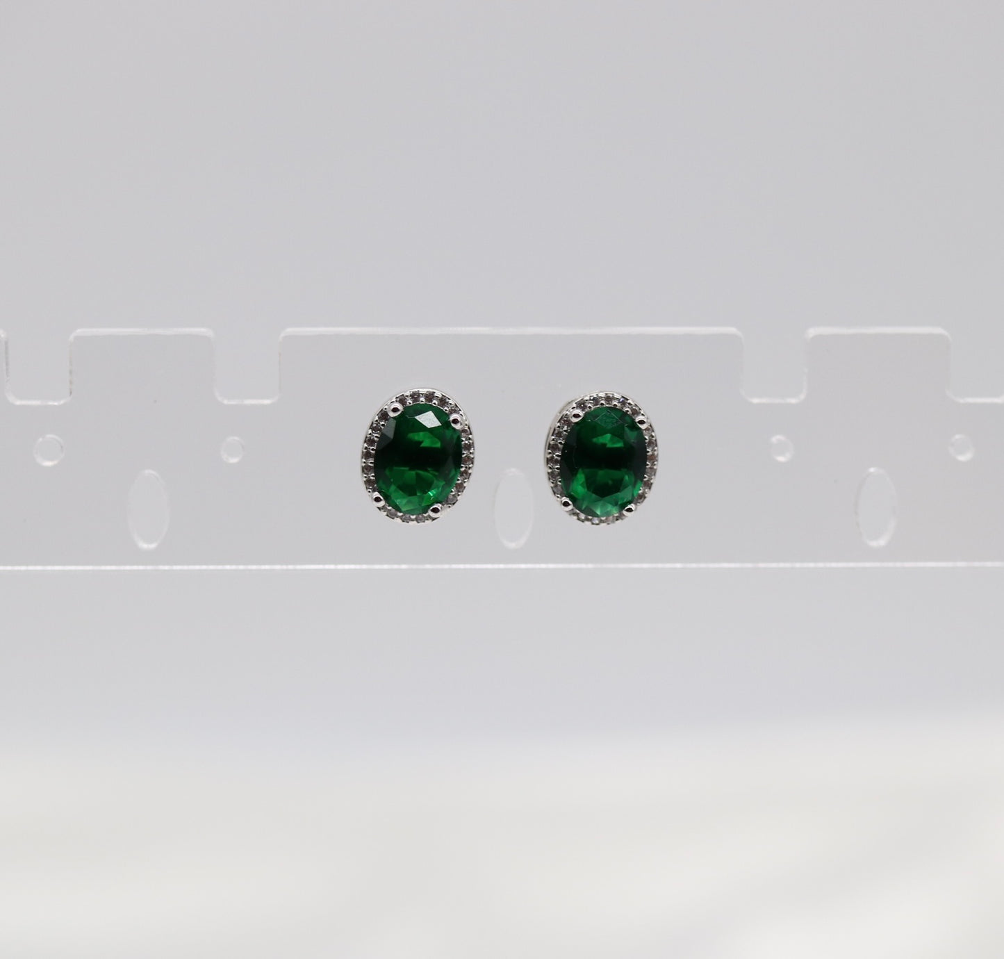 Emerald Green Cubic Zirconia Silver Post Style Earrings