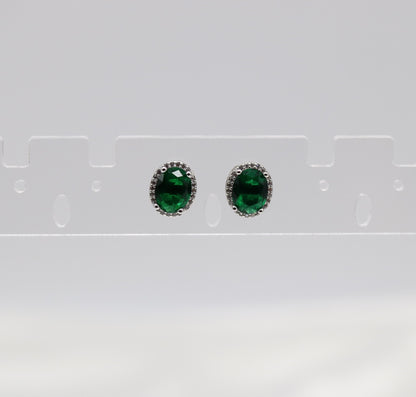 Emerald Green Cubic Zirconia Silver Post Style Earrings