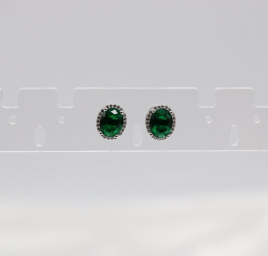 Emerald Green Cubic Zirconia Silver Post Style Earrings