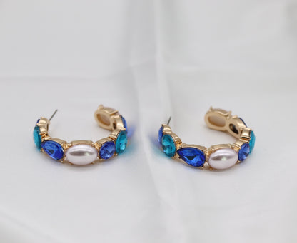 Blue Glass Stone Hoop Earring