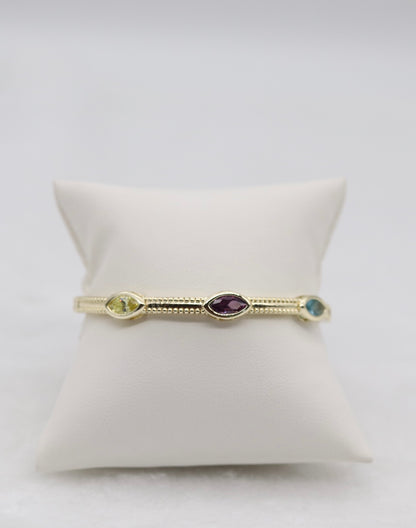Gold Multicolor Marquise Stone Bangle Bracelet – Playful Elegant Jewelry for Women