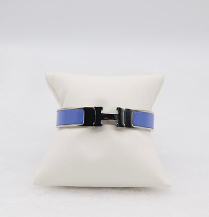 Medium Elegant Silver & Navy Blue Enamel Bracelet