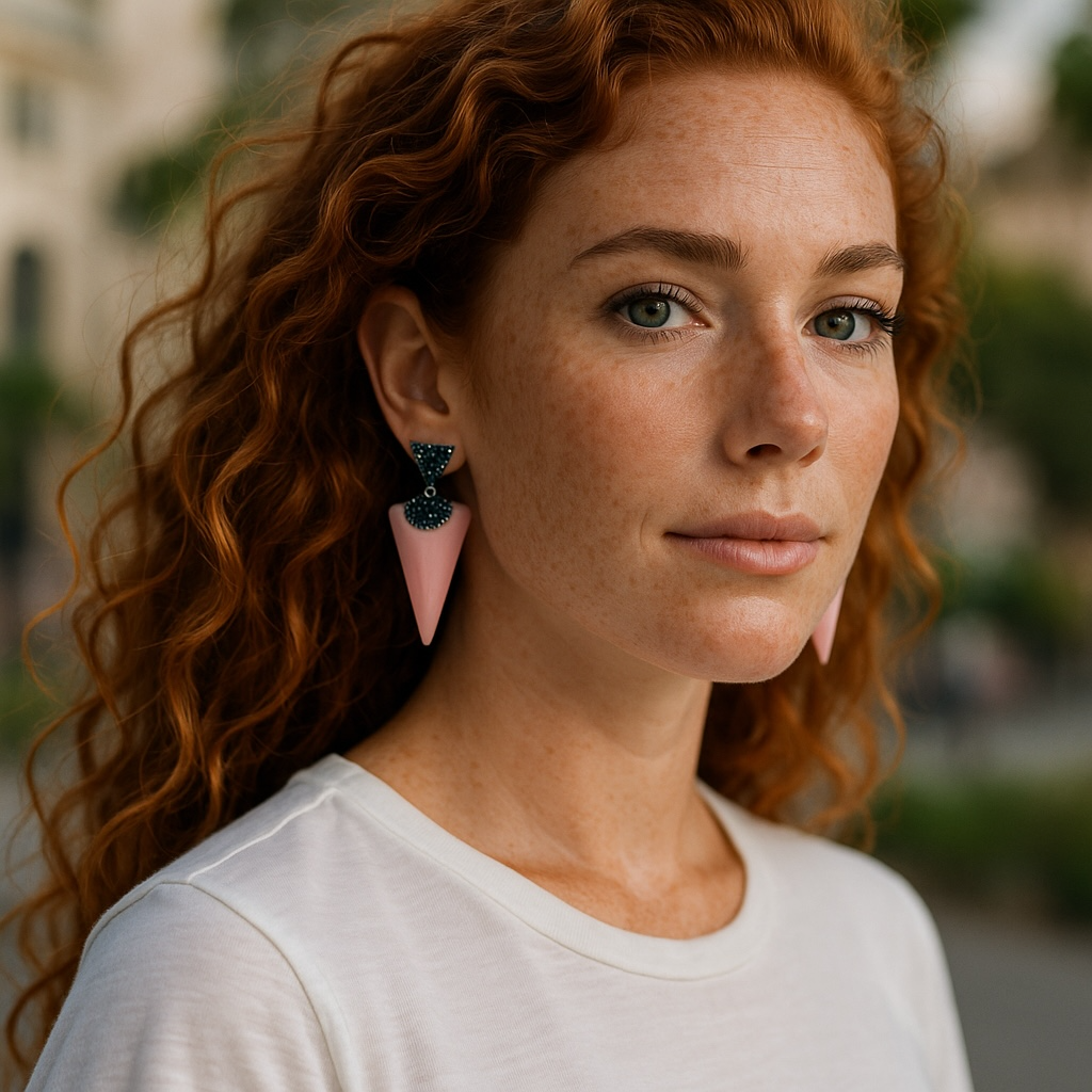 Pink Spike Drop Earrings with Black Crystal Accents