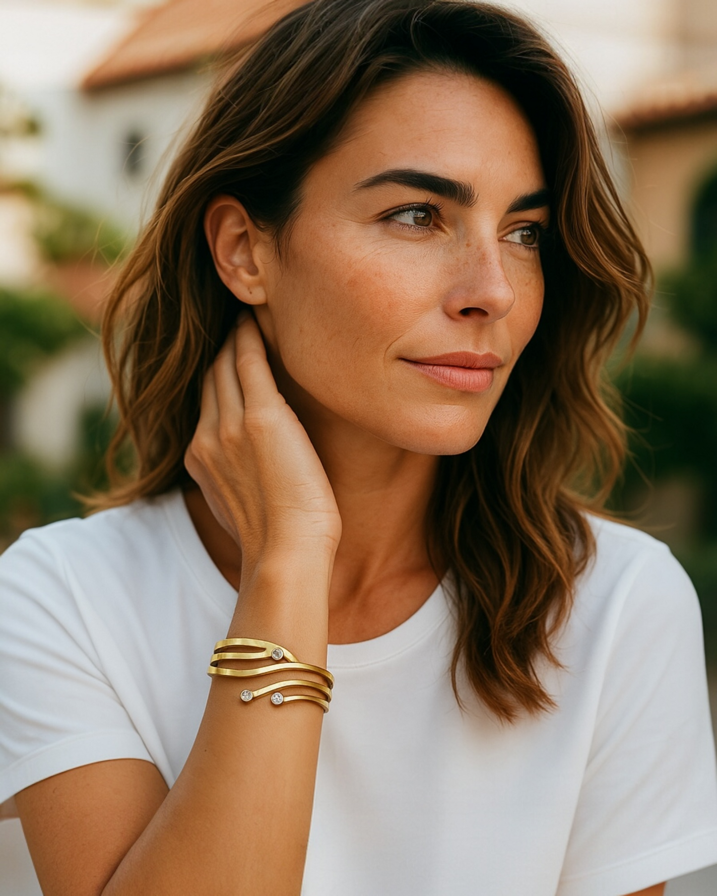 Gold Swirl Crystal Bangle Bracelet – Modern Artistic Jewelry for Women