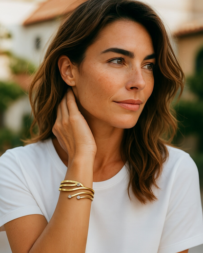 Gold Swirl Crystal Bangle Bracelet – Modern Artistic Jewelry for Women