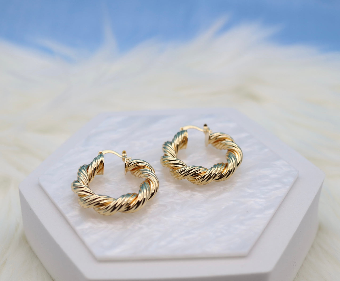 Medium Thick Twisted Gold  Hoop Earrings