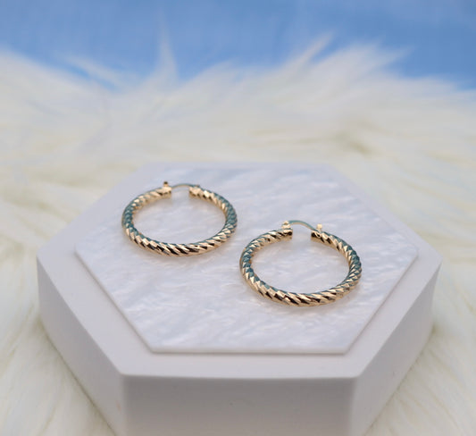 Large Textured Swirled Gold Hoop Earrings