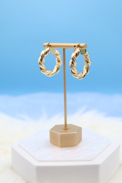 Medium Thick Twisted Gold  Hoop Earrings