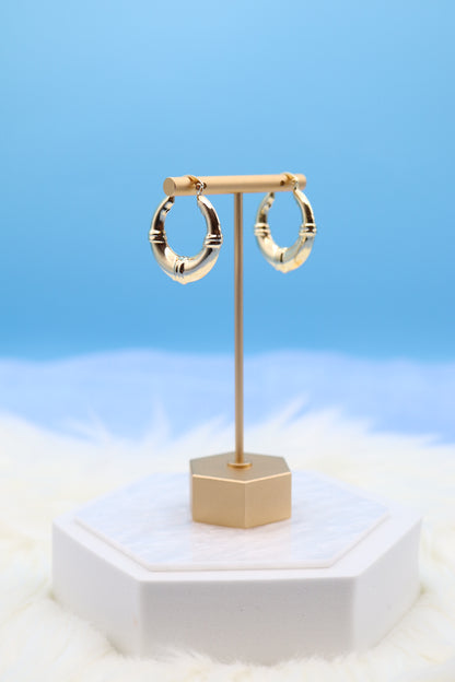 Small Oval Bamboo Gold Hoop Earrings