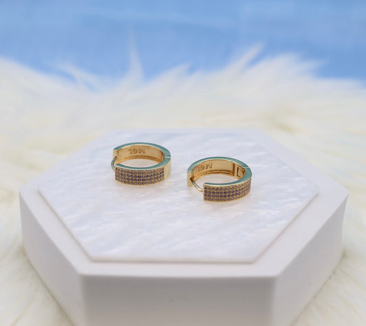 Gold With Diamond Huggie Hoop Earrings