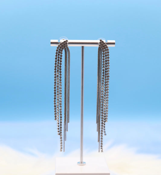 Three Dangling Column CZ Silver Earrings