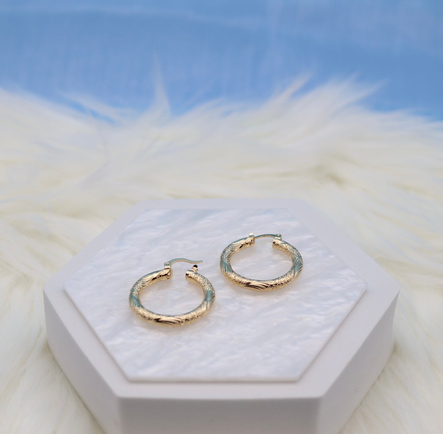 Medium Gold Etched and Textured Hoop Earrings