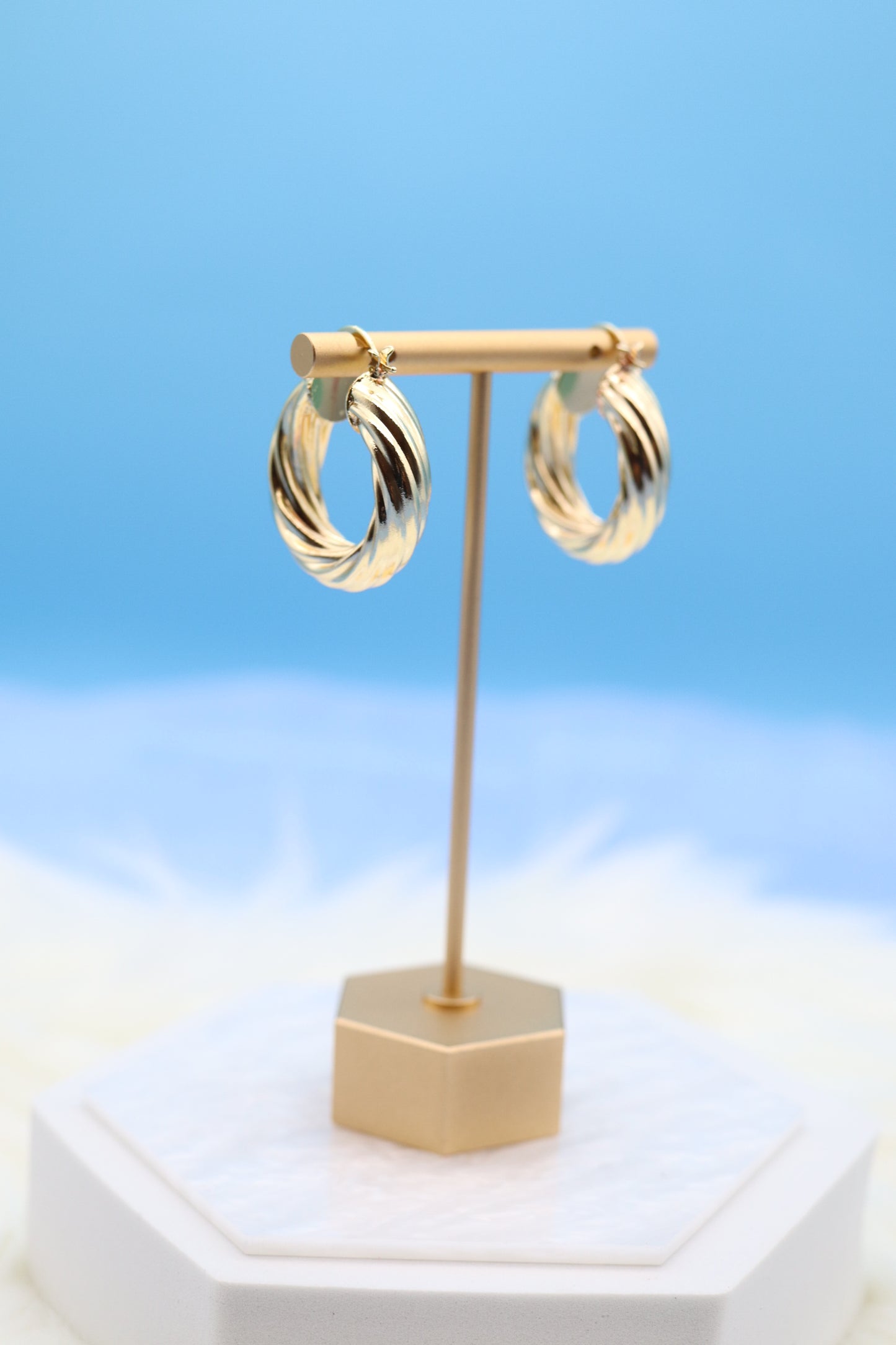 Small Croissant Earrings, Thick Gold Hoop, Twisted Curved Hoop, Gold Twisted Hoop Earrings