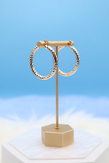 Large Textured Swirled Gold Hoop Earrings