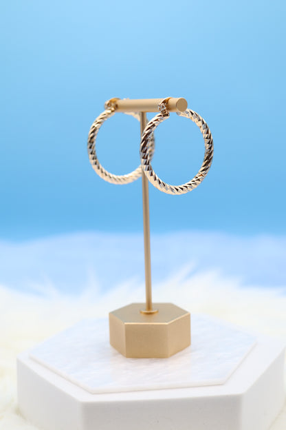 Large Textured Swirled Gold Hoop Earrings