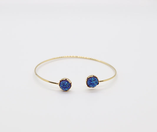 Druzy Navy Blue Stone End Cuff Bracelet