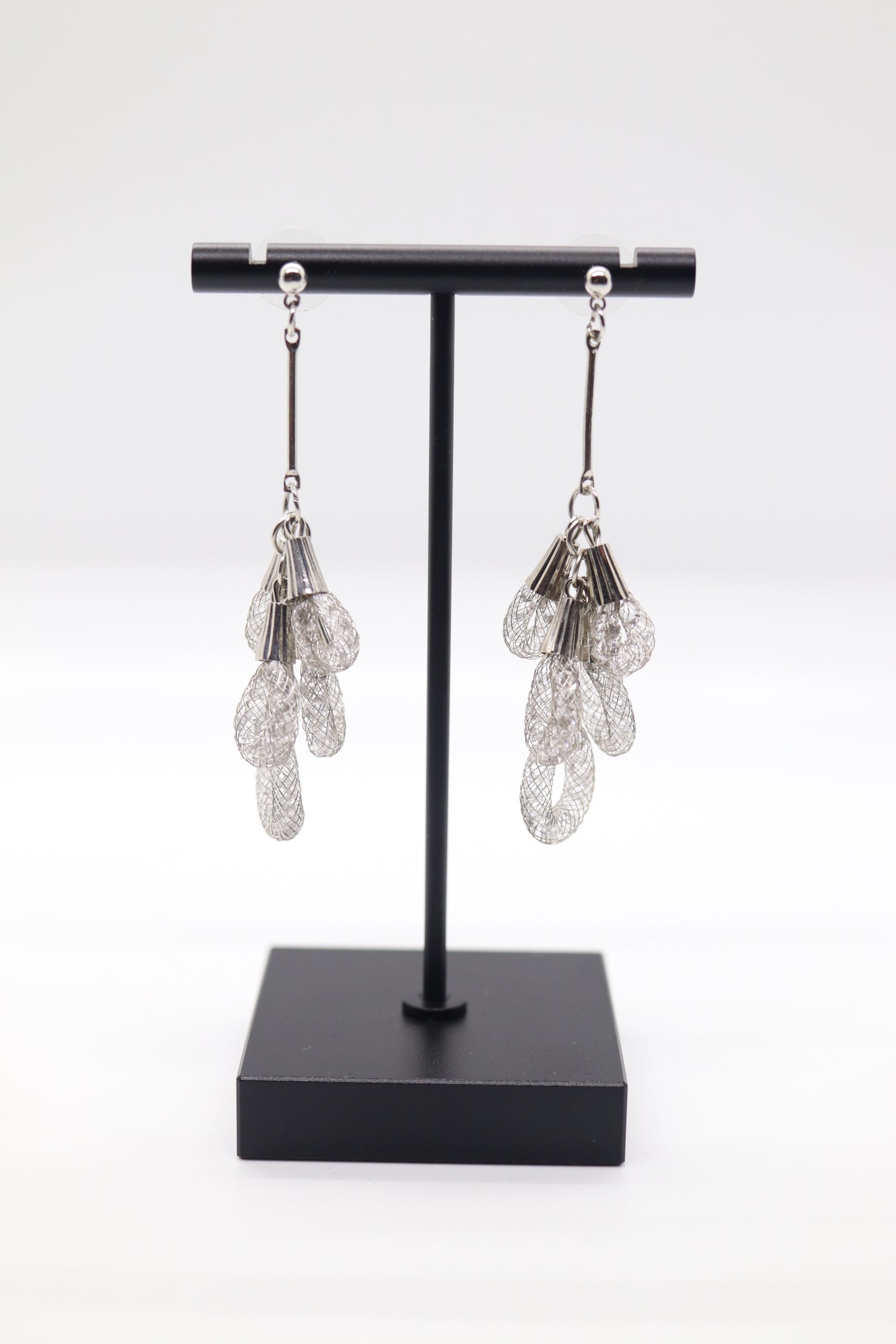 Silver Mesh Dangling Earrings with Austrian Crystals