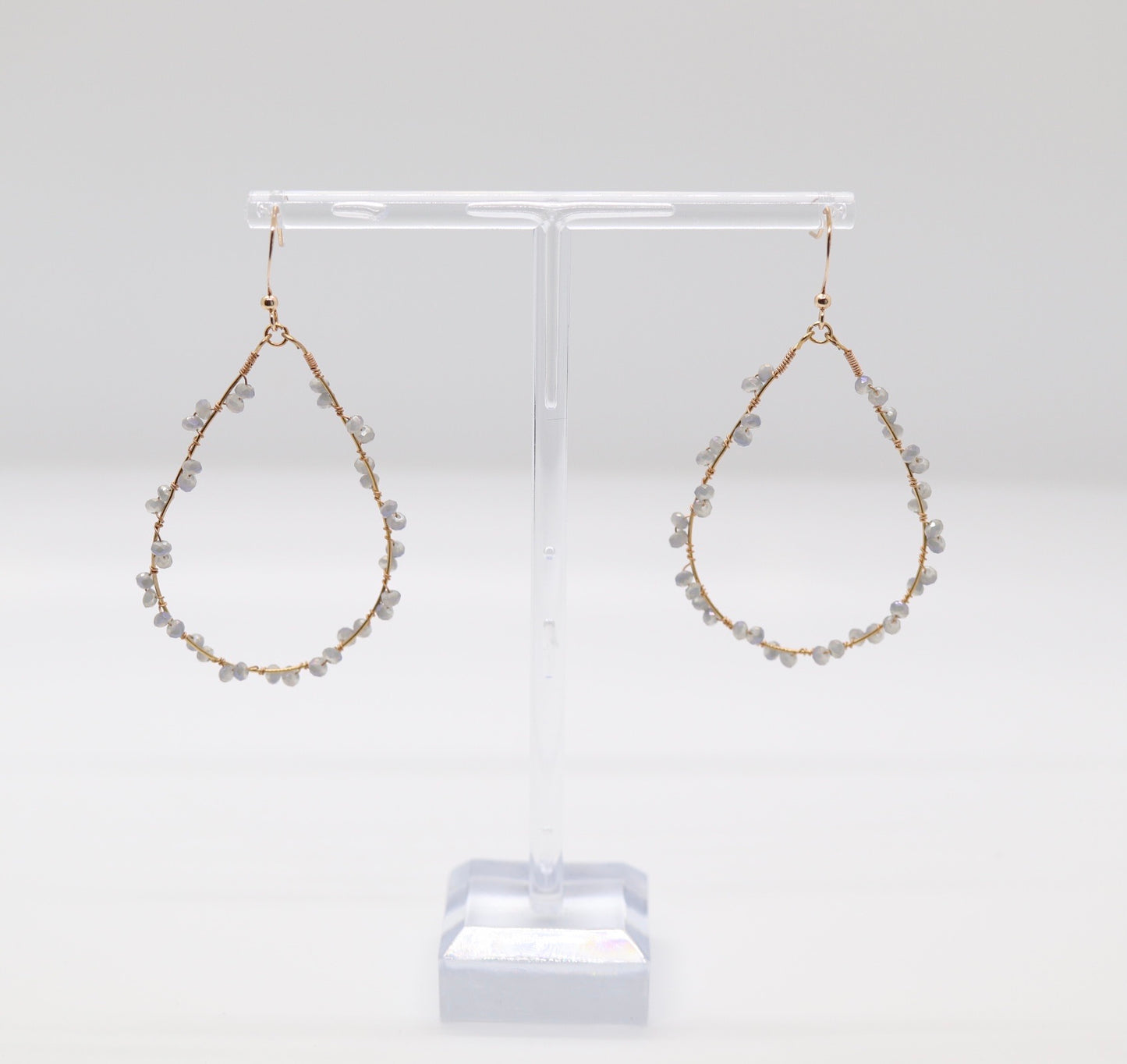 Gold Teardrop with White Flower Earrings