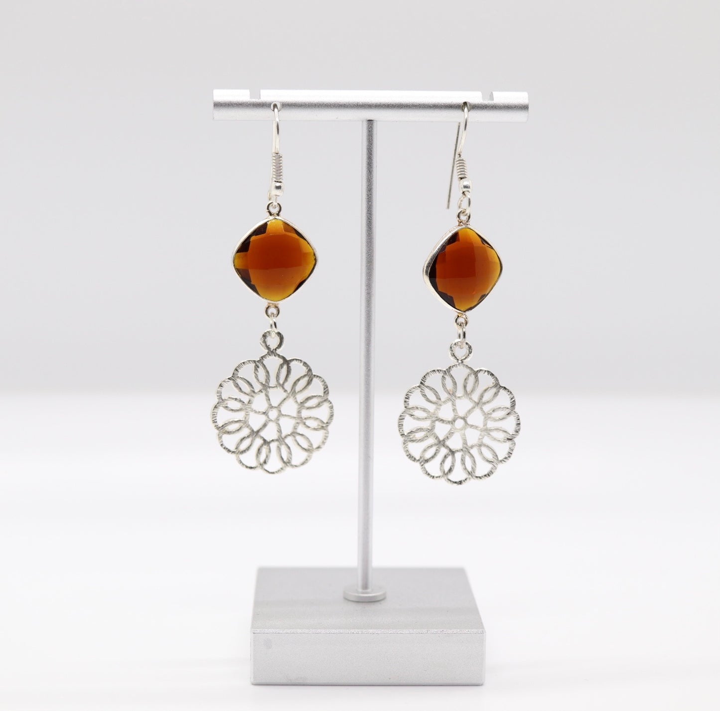 Brown Stone With Filigree Dangling Earrings