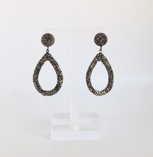 Teardrop Black Rhinestone Paved Earrings