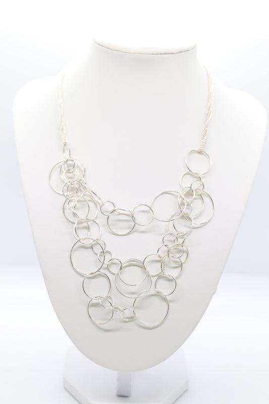 Silver Circle Metal Link Necklace