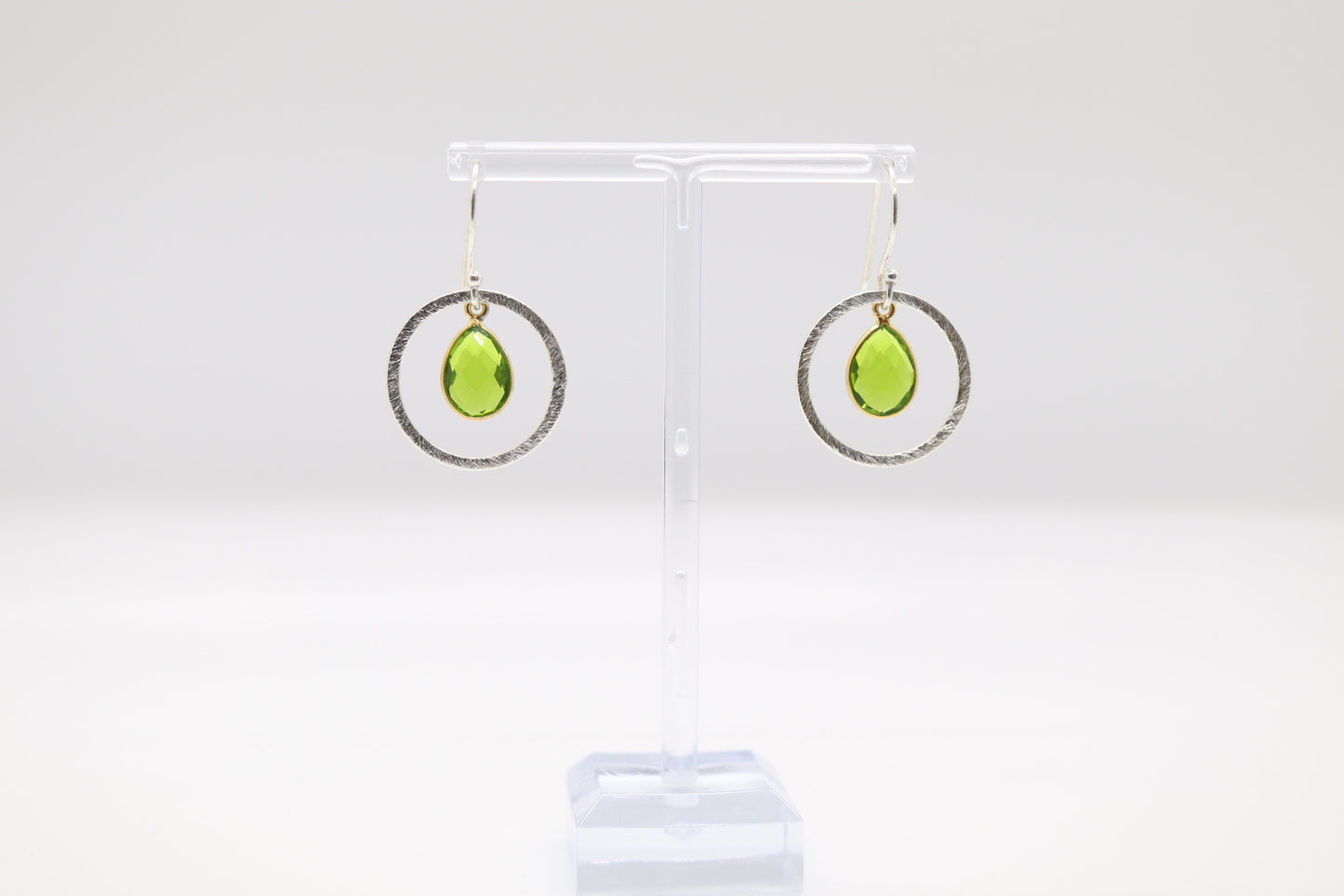 Beautiful Silver Hoops with Green Stone Earrings