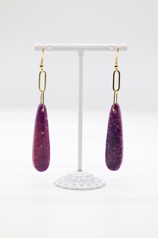 Variety Teardrop Geometric Natural Stone Amethyst Imperial Jasper Drop Paperclip Dangle Earrings