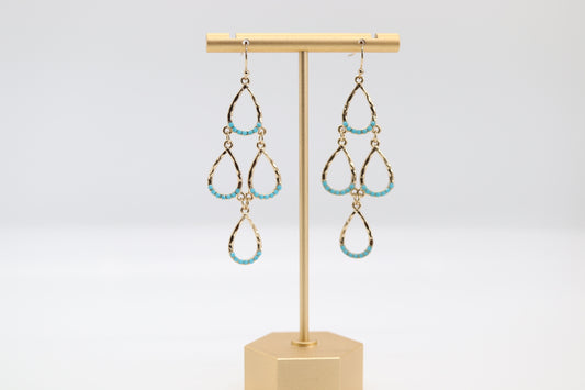 Turquoise Good 4-Link Teardrop Crystal Earring