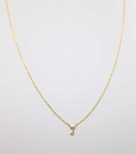 Gold Mini Pave Initial Necklace (J)