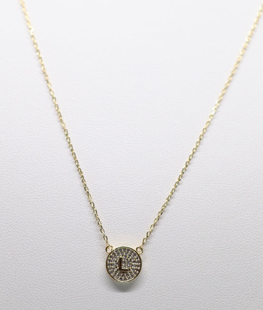 Gold Micropave Initial Necklace w/Vertical Display (L)