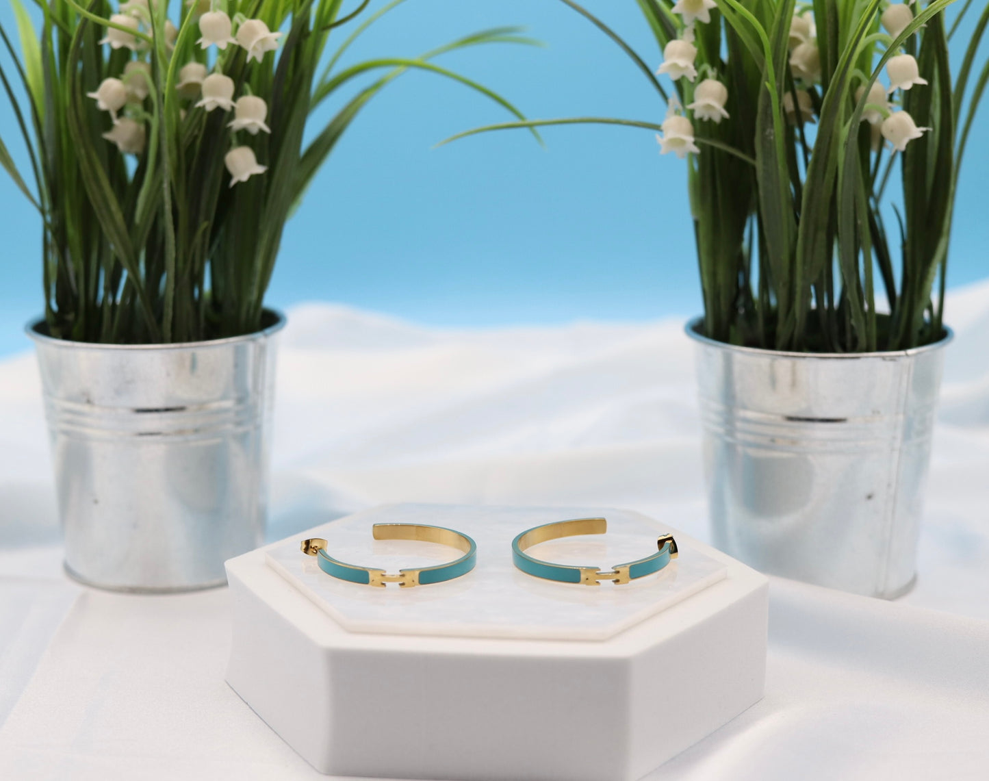 Turquoise Luxury Gold Hoop Earrings