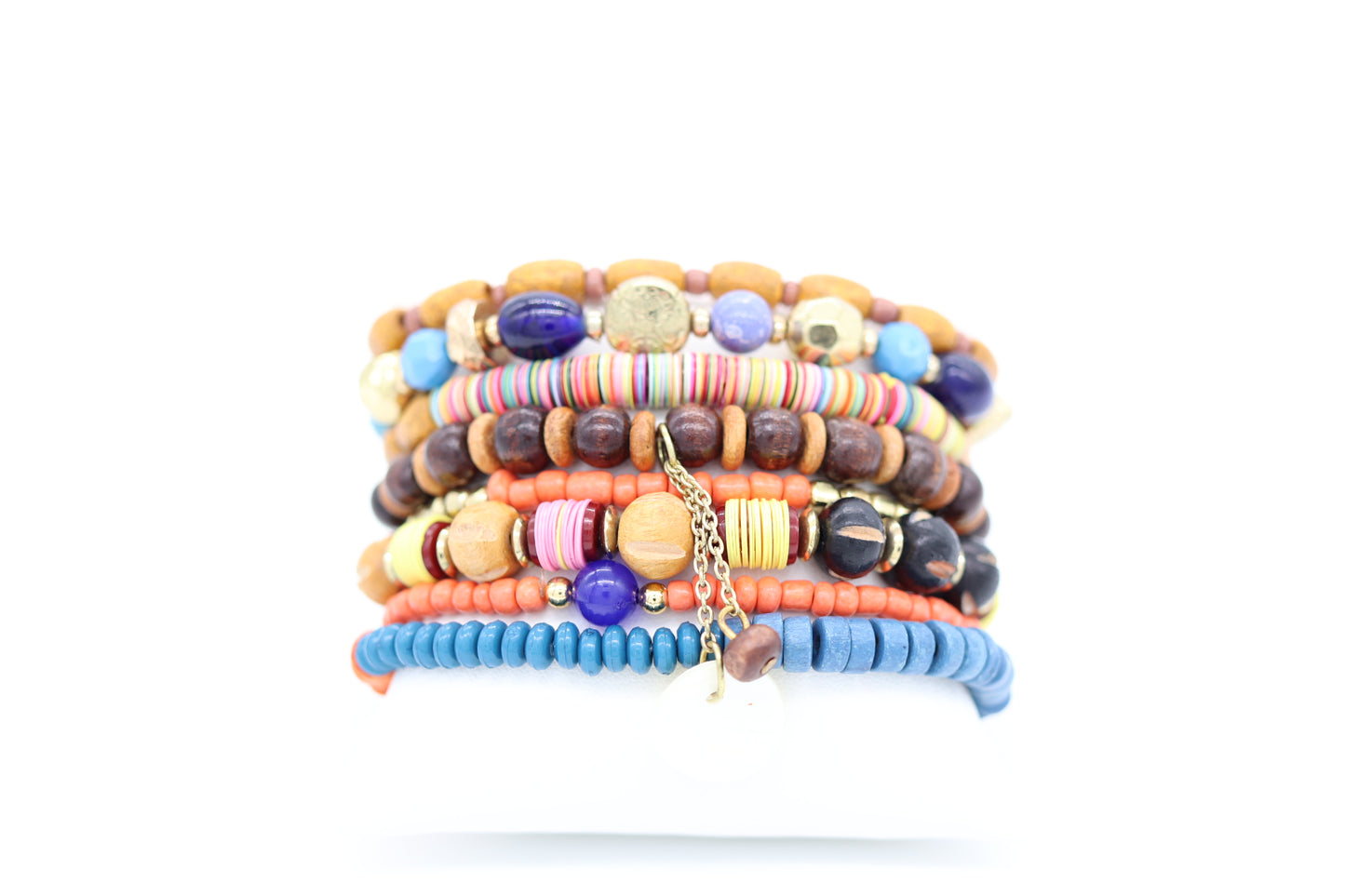 Brown,  Yellow, Blue Boho Stacking Bracelet Set