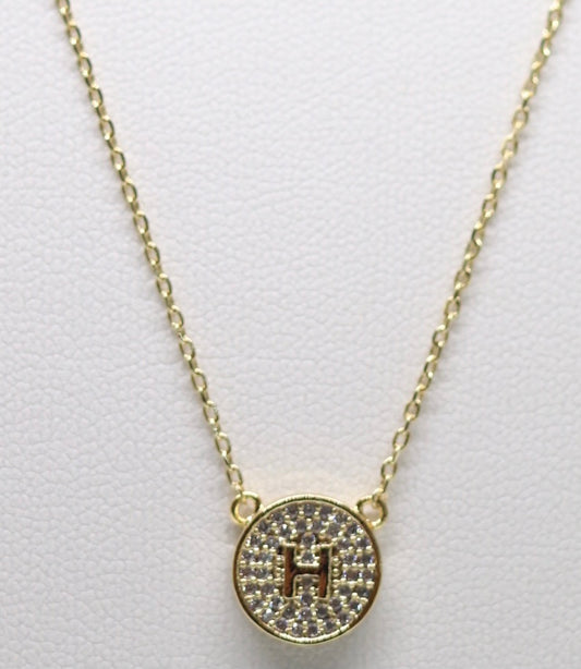 Gold Micropave Initial Necklace w/Vertical Display (H)