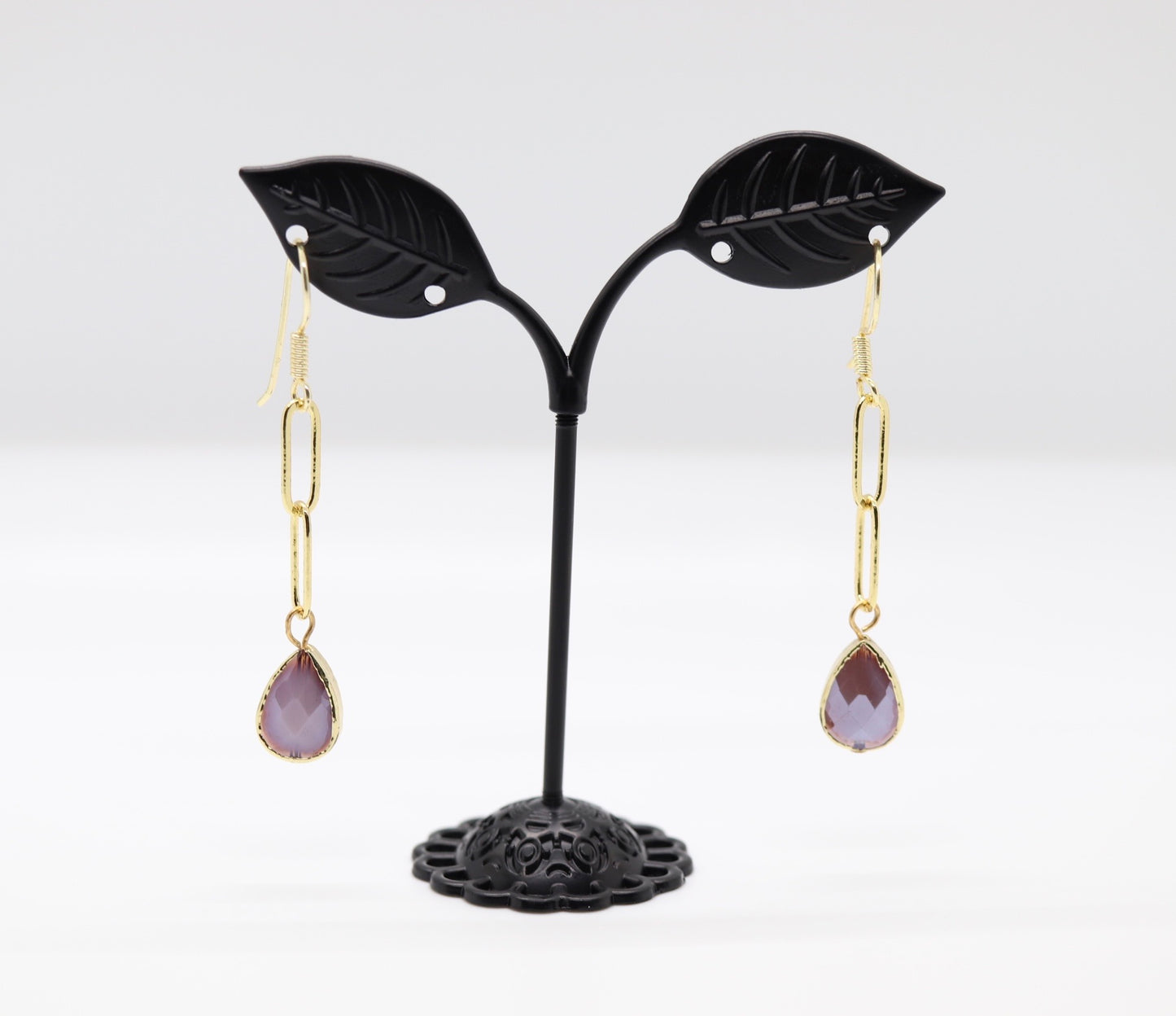 Light Purple Gold Chain Earrings