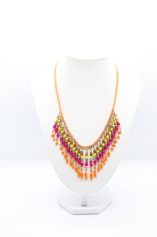 Gold, Orange, Pink, Yellow, Green Beaded Layered Necklace