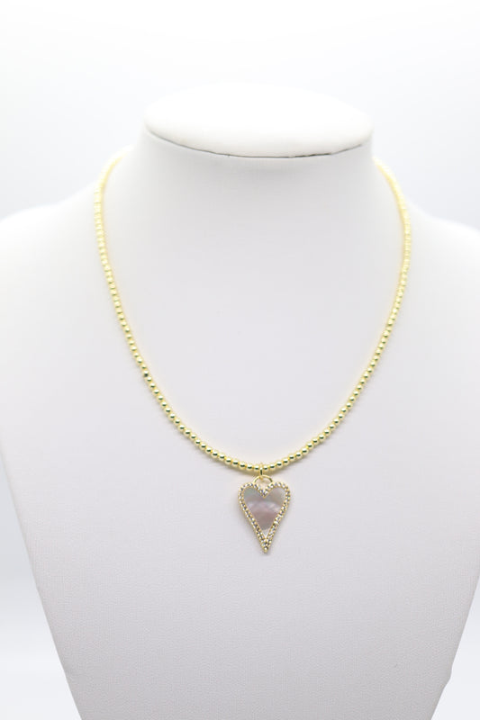 Gold Beaded Necklace With Heart Shape Pendant