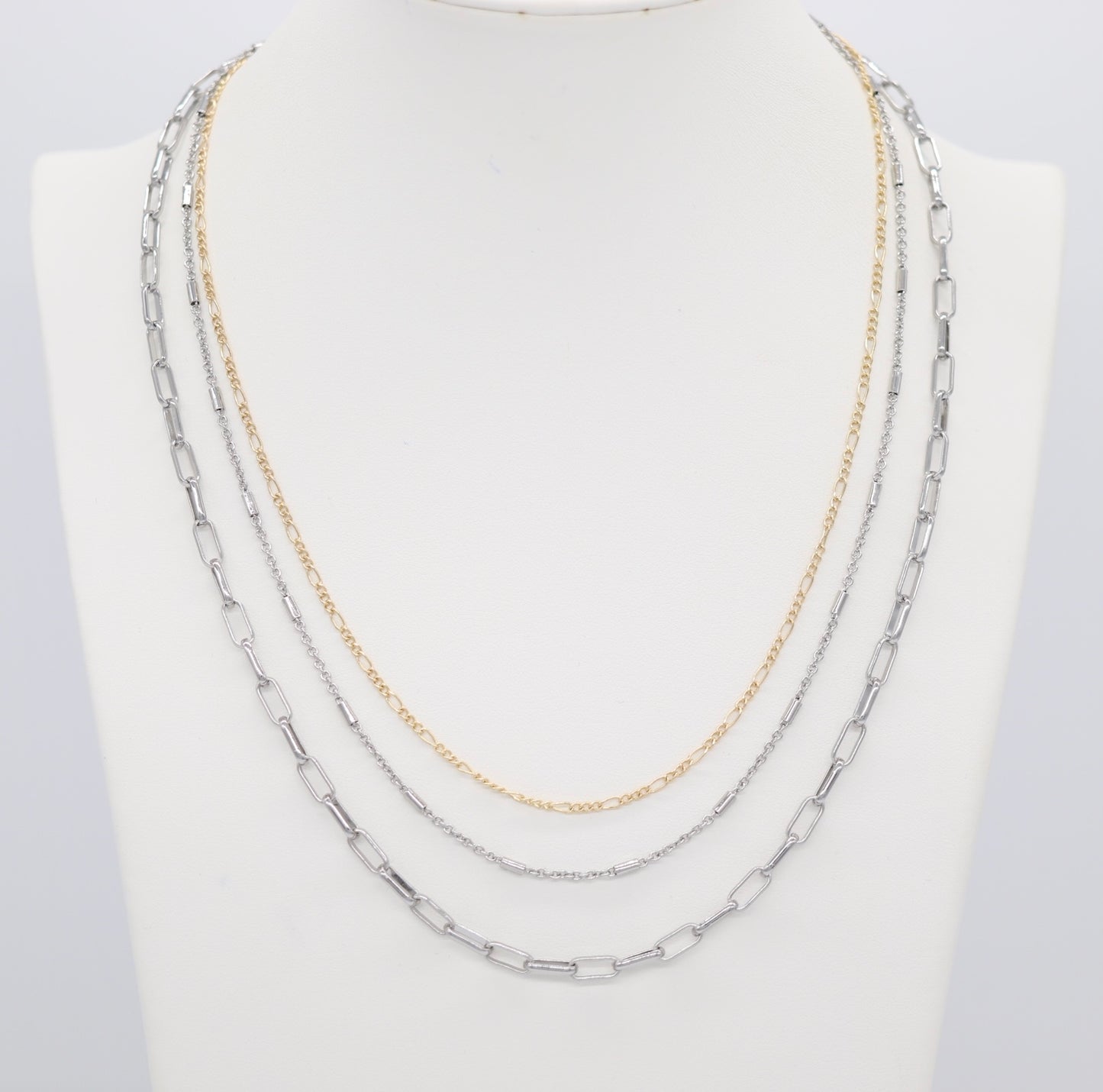 Silver and Gold Three Row Chainlink Necklace