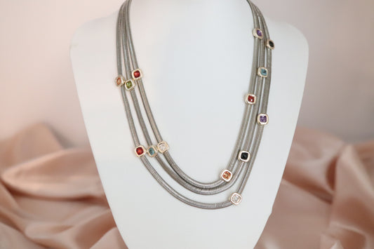 Triple Layered Snake Necklace With Various Stone Stations