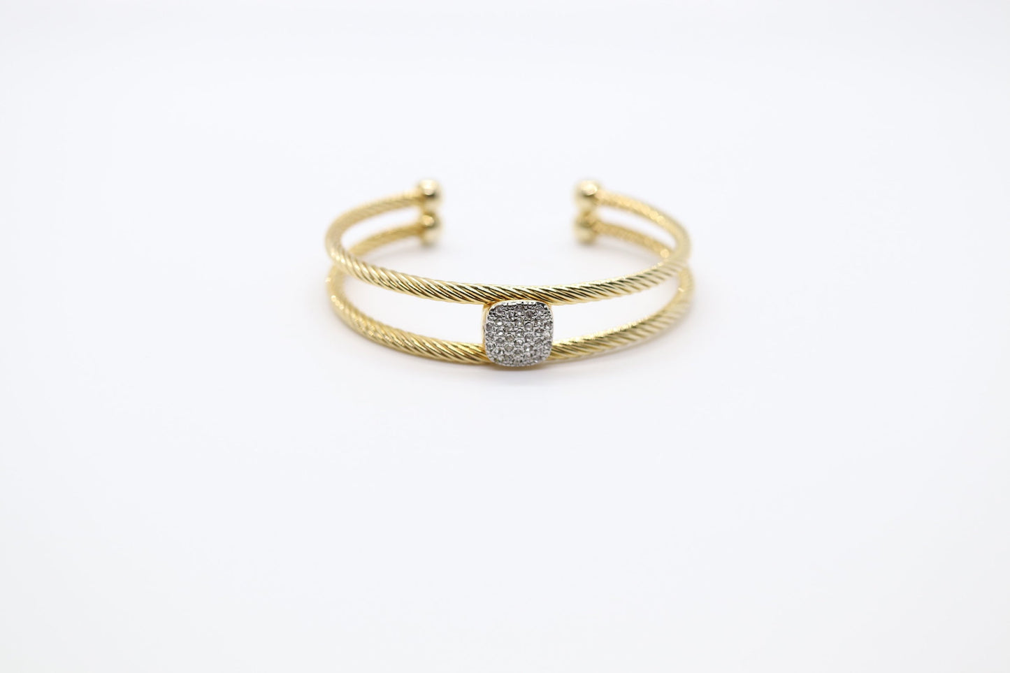 Multi-Row Twisted Gold Cable CZ Cuff Bracelet