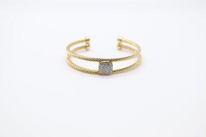 Multi-Row Twisted Gold Cable CZ Cuff Bracelet