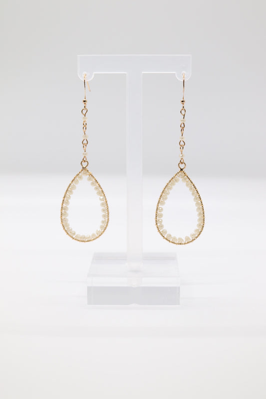 Soft White and Gold Teardrop Earrings