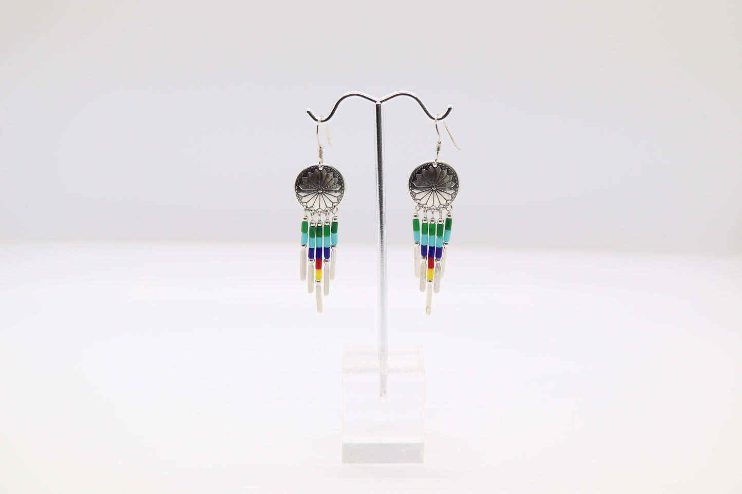 Beautiful Silver Multi-Colored Dangle Earrings