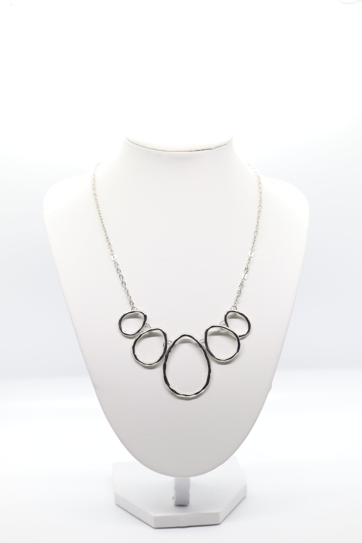 Silver Graduated Oval Drops Necklace