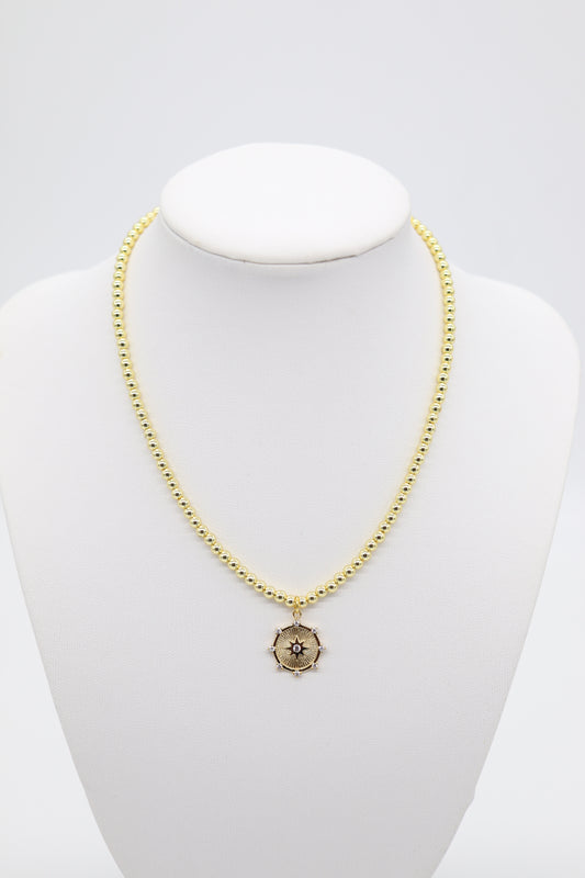 Classic Gold Beaded Necklace With Star Pendant (4mm)