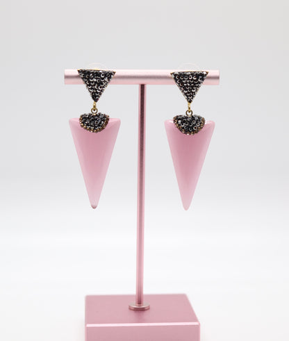 Pink Spike Drop Earrings with Black Crystal Accents