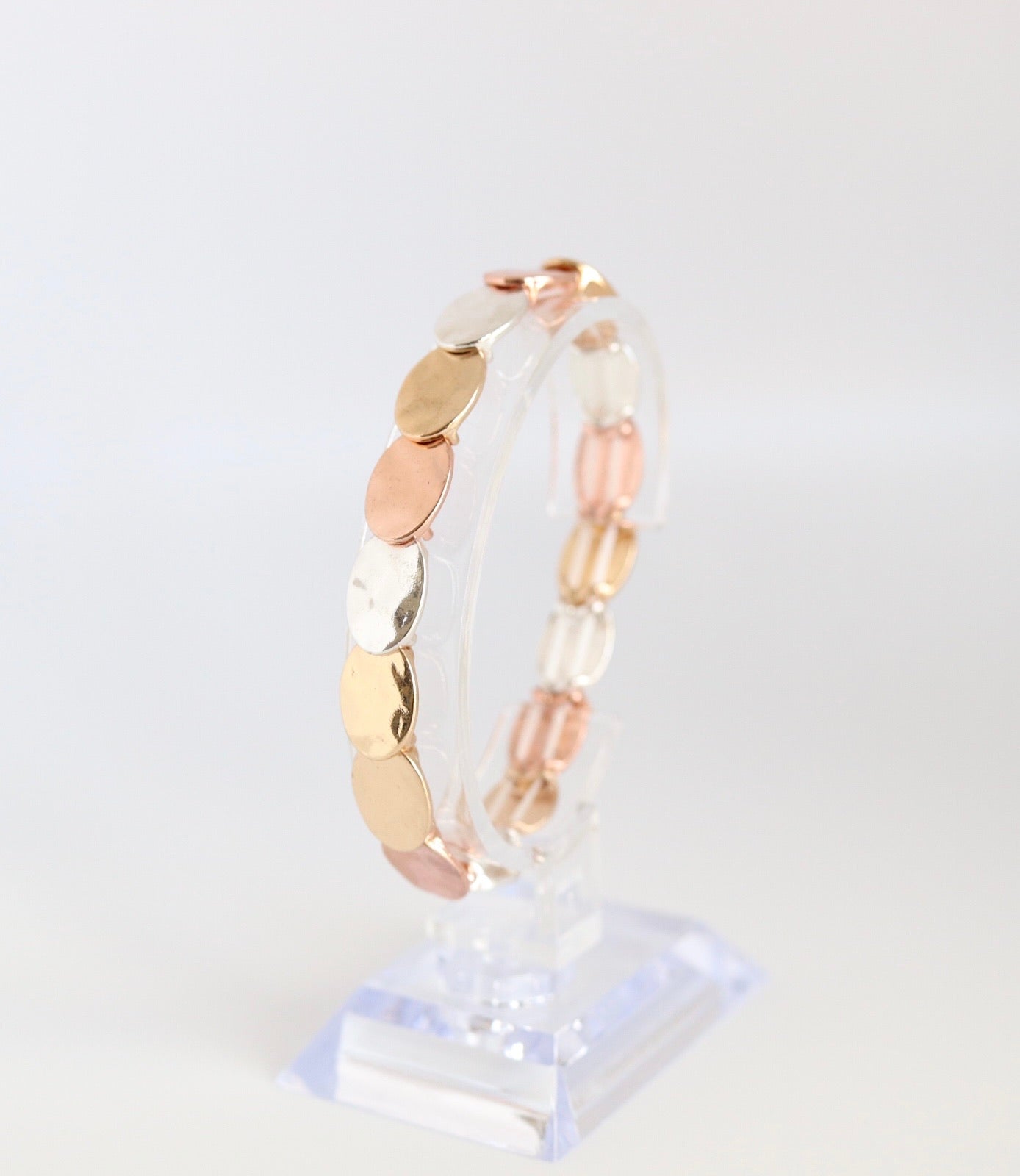 Gold, Silver and Bronze Small Disc Linked Elastic Bracelet