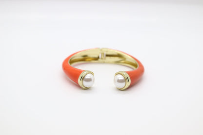 Hinged Pearl Cuff Orange Bracelet