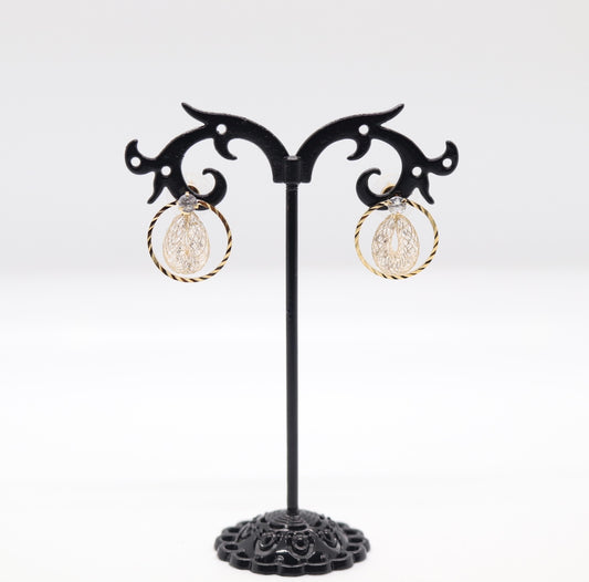 Gold Mesh Earrings with Austrian Crystals