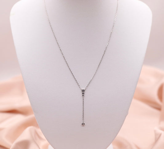 Silver Diamond Drop Necklace Featuring Three Bezel-Set Round Drop Pendant Set
