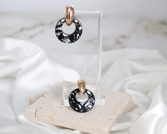 Glass Onyx With Silver Splattered Earrings